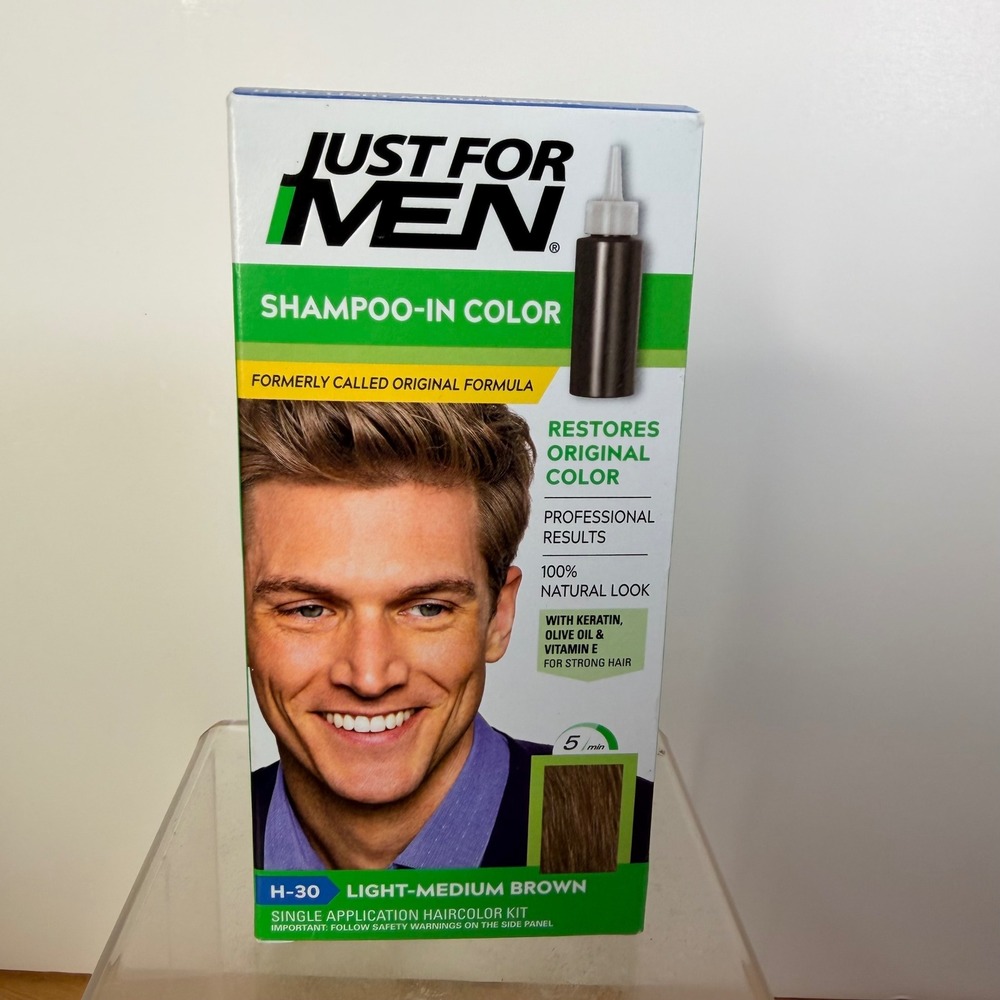 Just For Men Shampoo-In Color H-30 Light-Medium Brown Gray Coverage Hair Dye Kit